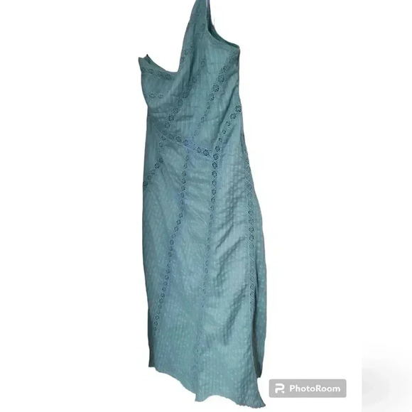 Free People Bella Maxi Dress Lace Inserts One Shoulder Tie Shoulder Mint aqua - Picture 4 of 6